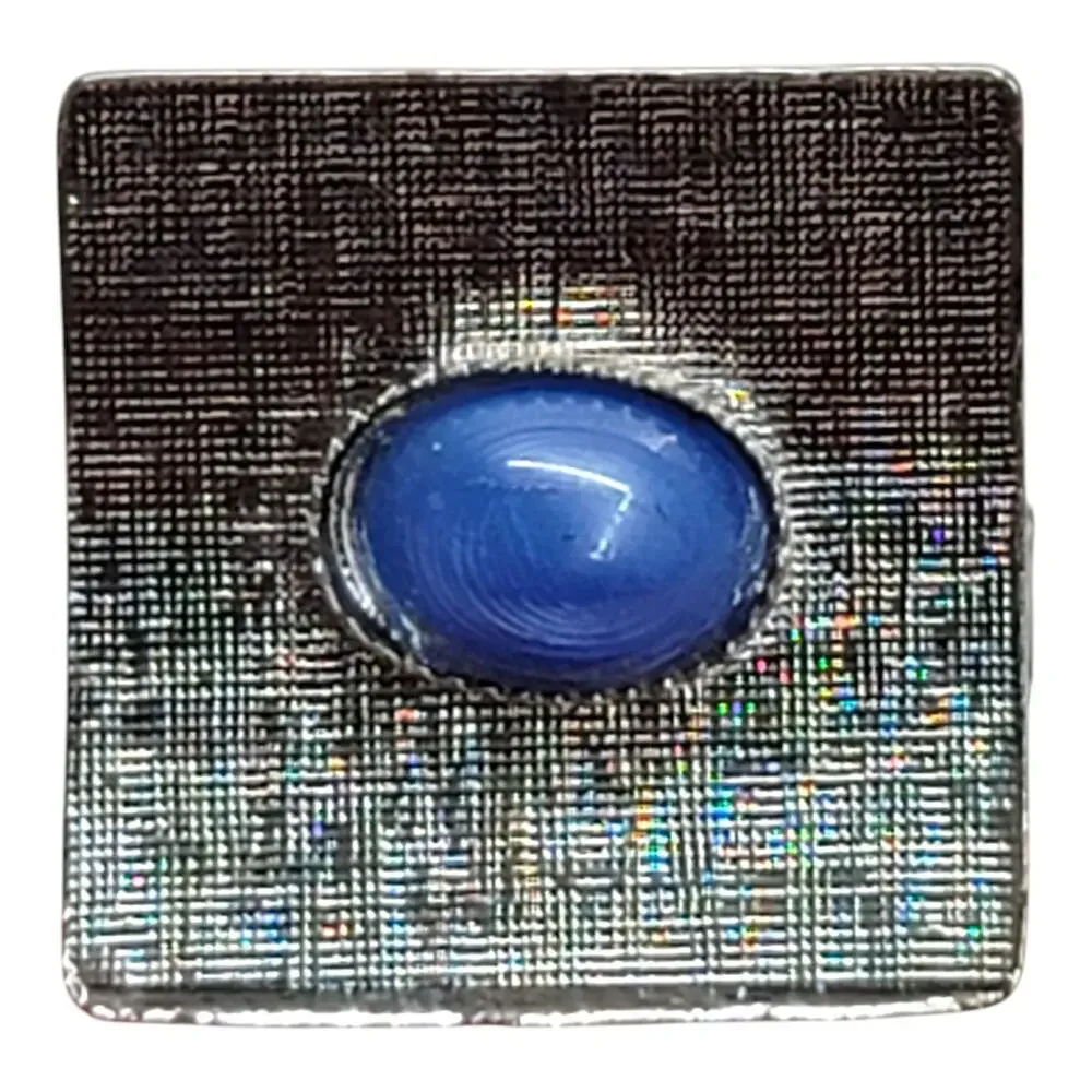 Vintage Mid Century Blue Cats Eye Textured Silver Tone Mens Formal Cufflinks
